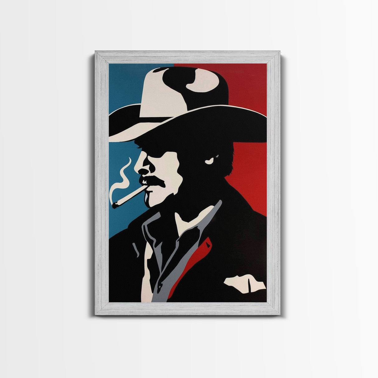 Cowboy and Cowgirl Embracing in Scenic Western Landscape - Framed Canvas Print, Rustic Western Decor, Bedroom Art, Romantic Wall Art