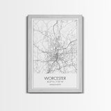 Worcester Street Map, Massachusetts Map, City Map Print, Minimalist Art, Wall Art, Canvas Print, Home Office Wall Art, Unique Travel Gifts