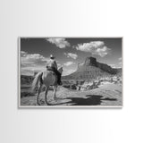Lonesome Canyon Arizona Framed Canvas Print, Cowboy Print, Black and White Photography Wall Art, Country Farmhouse Decor, Metal Print