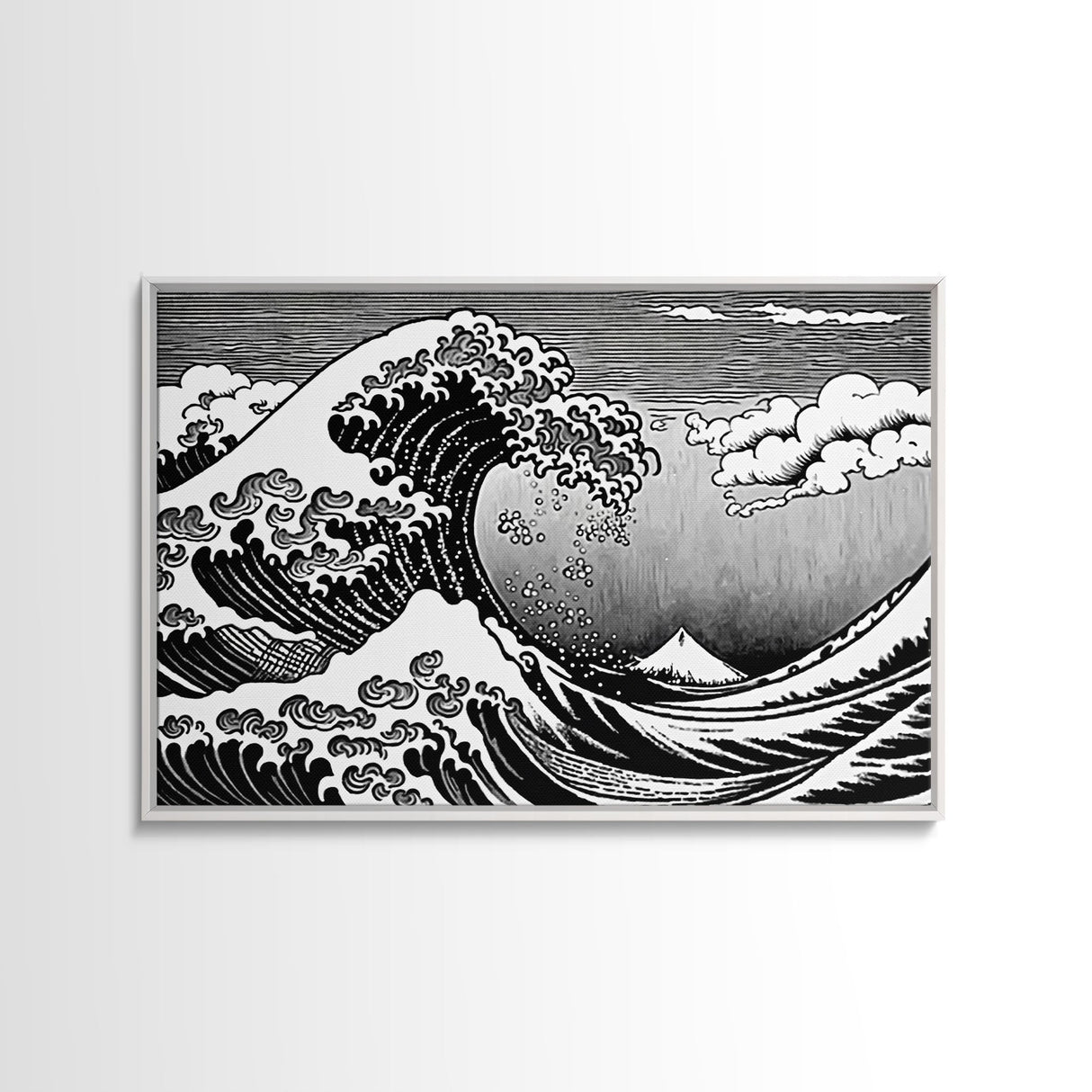 Black and White Wave Canvas Print, Hokusai Inspired Wall Art, Japanese Style Wall Art, Living Room Home Decor, Unique Wall Art