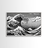 Black and White Wave Canvas Print, Hokusai Inspired Wall Art, Japanese Style Wall Art, Living Room Home Decor, Unique Wall Art