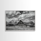 Old Barn Wall Art, Framed Canvas Print or Metal Art, Rustic Homestead Framed Canvas Art, Vintage Old Barn Black and White Wall Art