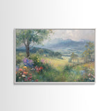 Spring Wildflower Field Landscape Painting Large Wall Art Print, Framed Canvas Nature Wall Decor, Rustic Country Landscape Living Room Art