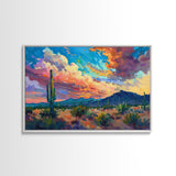 Saguaro Cactus Pop Art Oil Painting Canvas Print, Sedona Arizona, Grand Canyon Painting, Desert Landscape, Southwestern Decor, Kitsch Art