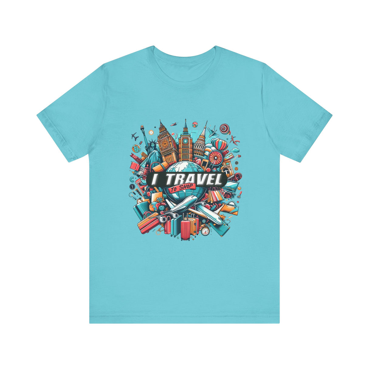 Camiseta a todo color "Viajo Para Comprar" 