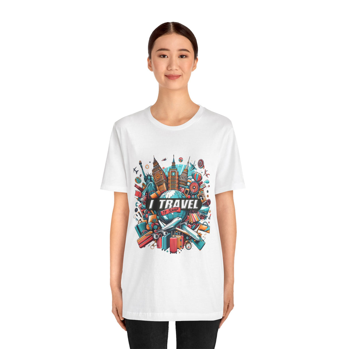 Camiseta a todo color "Viajo Para Comprar" 