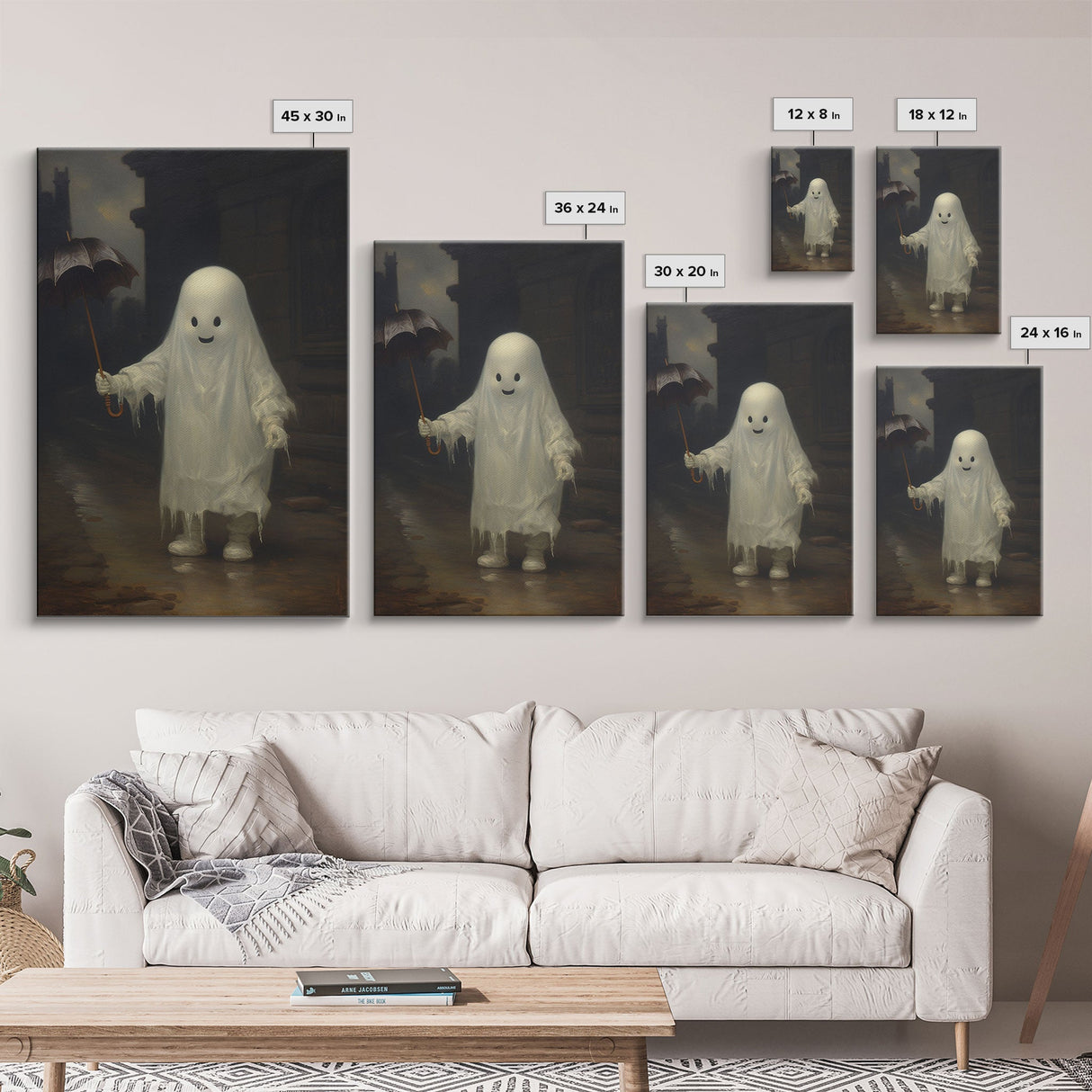 Cute Ghost Painting, Ghost In The Rain, Vintage Canvas, Art Canvas Print, Dark Academia, Haunting Ghost, Cute Halloween Decor