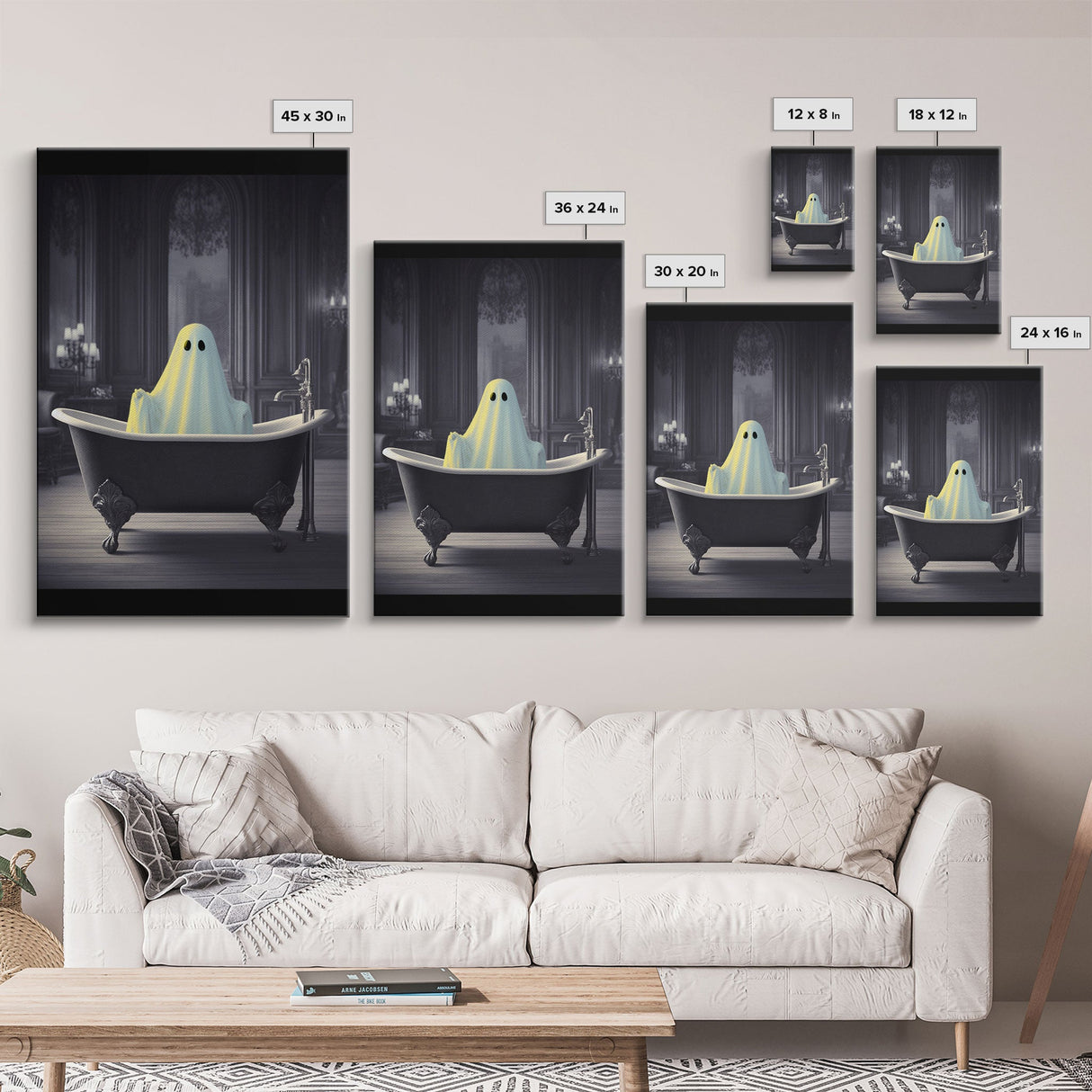 Funny Ghost In a Bathtub Halloween Decor, Halloween Art Canvas Print, Spooky Ghost Wall Art, Fall Decoration, Halloween wall decor