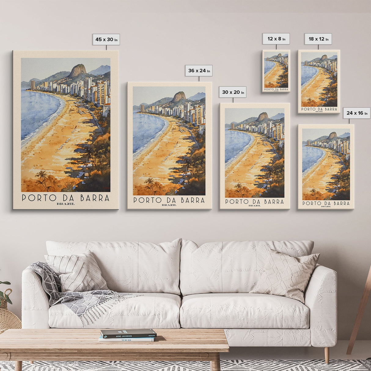 Porto da Barra, Brazil Watercolor Beach Print, Vacation Gift, Brazil Wall Art, Framed Canvas Print, Framed Beach Painting