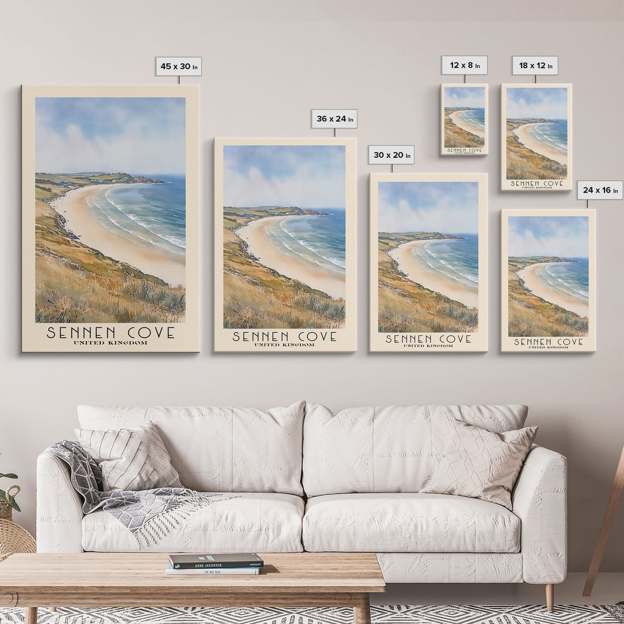 Sennen Cove, United Kingdom Watercolor Beach Print, Vacation Gift, United Kingdom Wall Art, Beach Painting, Beach Decor, Beach Painting