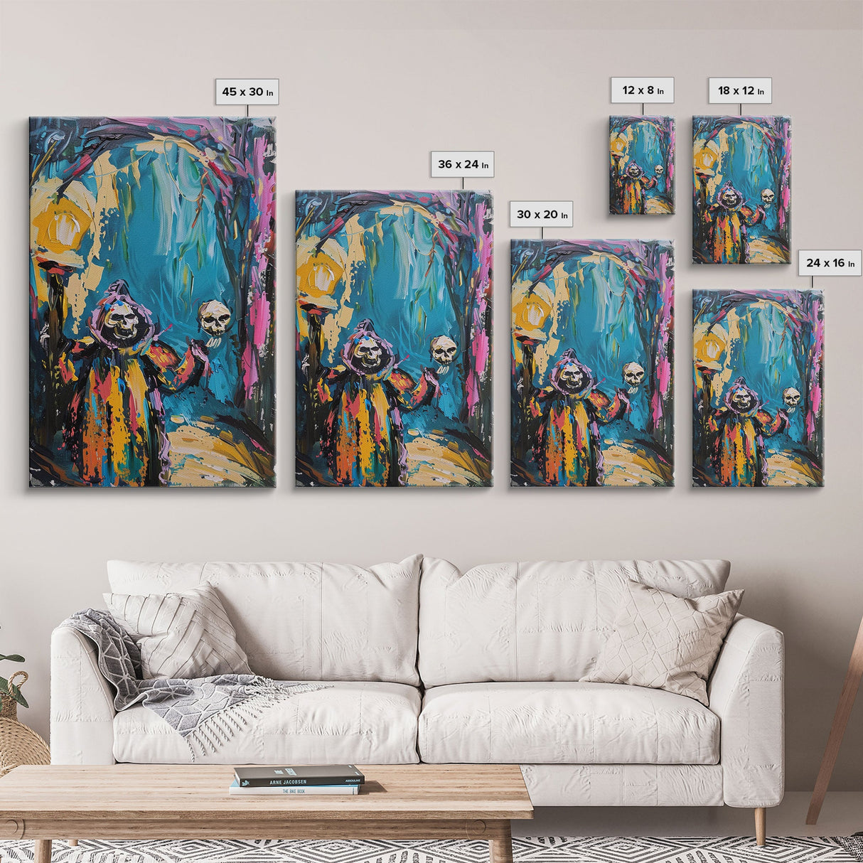 Halloween Ghostly Figure with Lantern Framed Canvas Print, Spooky Wall Art, Home Decor, Haunted Decor, Gift Idea, Night Haunt