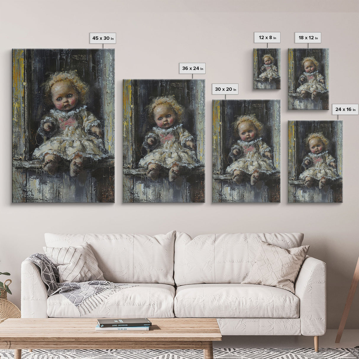 Halloween Girl Eating Macaron Framed Canvas Print, Whimsical Spooky Decor, Living Room Art, Fun Halloween Wall Art, Home Decoration