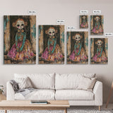 Halloween Pirate Skeleton with Pizza, Framed Canvas Print, Wall Art, Spooky Decor, Pirate Theme, Halloween Decoration, Living Room Art