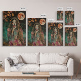 Ghostly Witch With Red Apple, Framed Canvas Print, Wall Art, Spooky Decor, Halloween Decoration, Living Room Art, Unique Gift