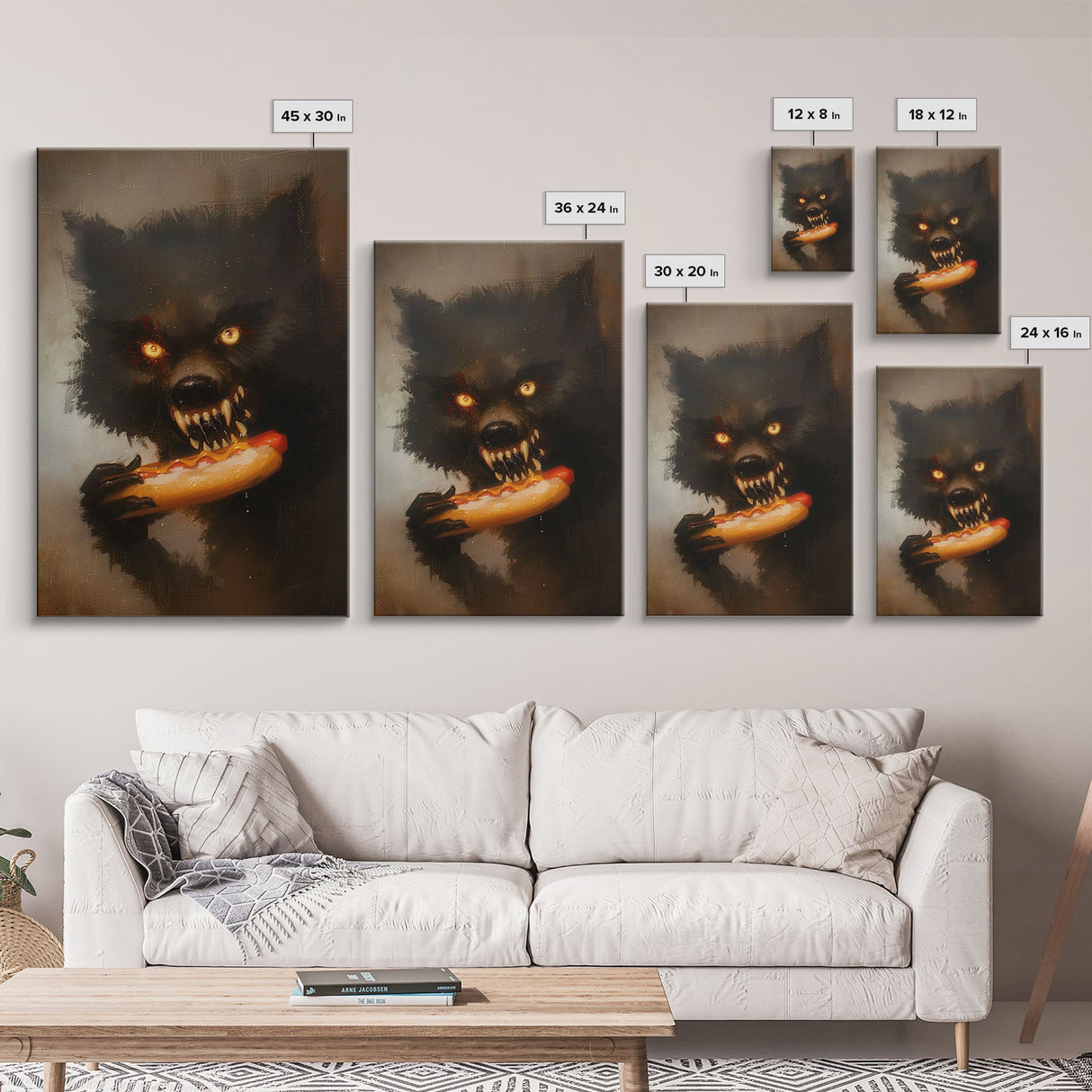 Halloween Werewolf Snarling, Framed Canvas Print, Wall Art, Home Decor, Spooky Art Monster Decor, Halloween Decor, Fantasy Art, Holiday Gift