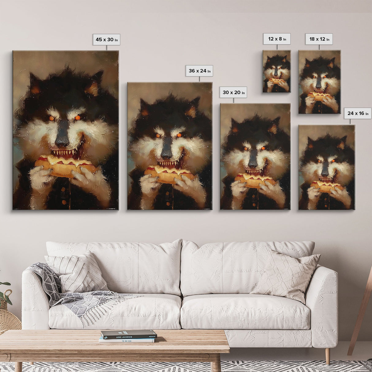 Halloween Werewolf with Glowing Eyes, Framed Canvas Print, Wall Art, Home Decor, Spooky Art, Monster Decor, Halloween Decor, Holiday Gift