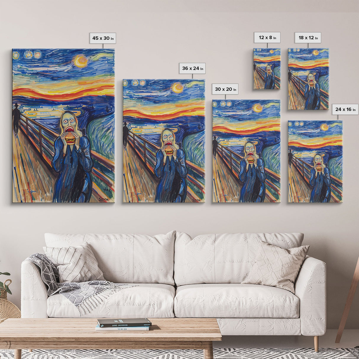 Scream-Inspired Halloween Art with a Figure Eating a Hamburger, Combining Horror and Humor for a Unique and Spooky Wall Art Piece