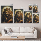 Ferocious Werewolf Under Full Moon Framed Canvas Print | Halloween Monster Art | Spooky Werewolf Decor for Home | Intense Werewolf Artwork