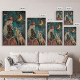 Mystical Witch and Wolf Under Crescent Moon - Halloween Wall Art - Spooky Home Decor - Perfect Halloween Gift - Witch and Wolf Painting