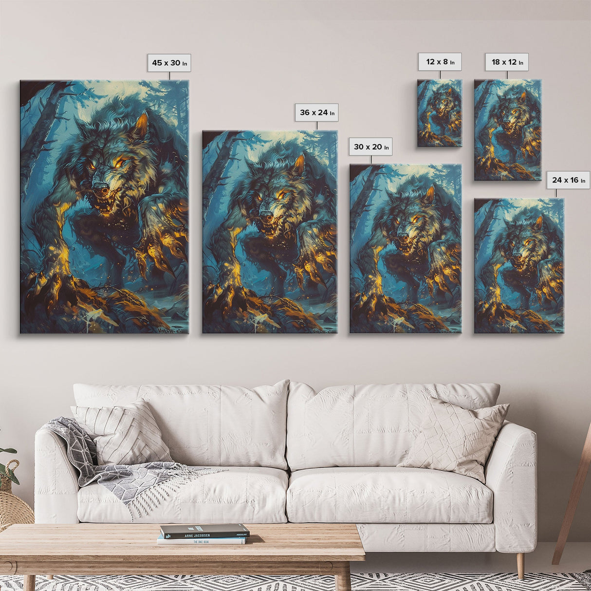 Ferocious Werewolf in the Forest - Halloween Wall Decor - Scary Art Print - Werewolf Painting for Halloween - Spooky Home Decor