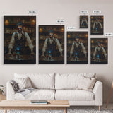 Mysterious Bartender with Glowing Eyes - Halloween Wall Art - Spooky Home Decor - Creepy Bar Scene - Unique Halloween Decoration