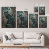 Black Cat with Piercing Green Eyes, Framed Canvas Print, Spooky Cat Art, Witchy Feline Decor, Halloween Wall Art, Gothic Cat Decor