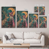 Gothic Witch with Turtle in Dark Forest - Enigmatic Halloween Artwork Framed Canvas Print, Spooky Home Wall Decor