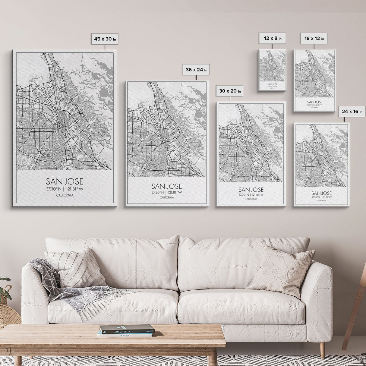 San Jose Street Map, California Map, City Map Print, Minimalist Art, Wall Art, Canvas Print, Girl Graduation Gift, Game Room Wall Art
