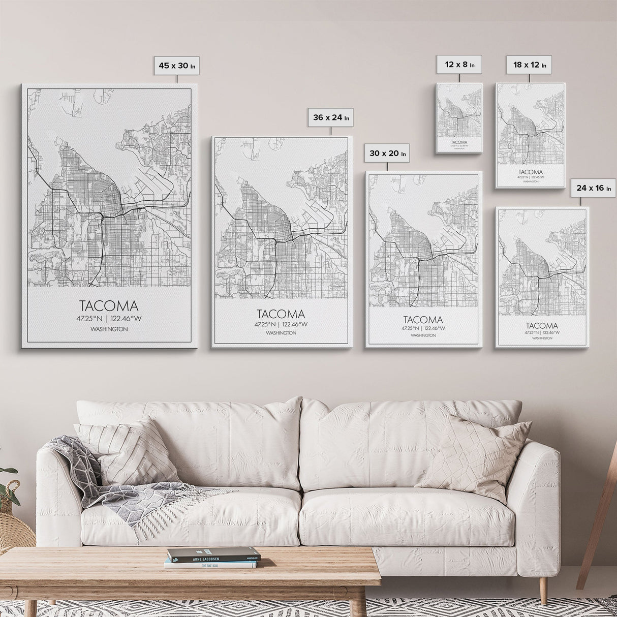 Tacoma Street Map, Washington Map, City Map Print, Modern Wall Art, Wall Art, Canvas Print, Wall Hanging, Housewarming Gift, Travel Art