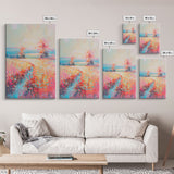 Luminous Landscape with Wildflowers - Framed Canvas Print, Radiant Living Room Art, Bright Bedroom Decor, Colorful Flower Art, Wall Art