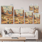 Cowboy in Southwestern Desert Landscape - Framed Canvas Print, Western Wall Art, Desert Scene Art, Cactus Decor for Living Room