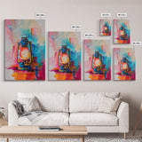 Brightly Painted Oil Lamp - Framed Canvas Print, Vibrant Western Art, Rustic Lamp Wall Art for Living Room Decor