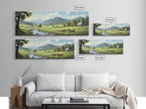 Farmhouse Field Landscape Oil Painting Large Wall Art Canvas Print, Framed Canvas Nature Wall Decor, Rustic Country Landscape Living Room