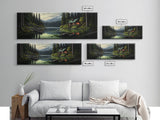 Cozy Cabin on The Lake, Framed Canvas Print, Farmhouse Decor, Landscape Painting, Unique Wall Art