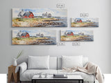 Maine watercolor painting Framed Canvas Print, Maine Seaside Print, Lupine Art Print, Maine Art Print, Lupine Painting, Maine landscape art