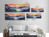 Midcentury Modern Watercolor Painting of a Mountain Sunset, Large Canvas Print, Mountain Artwork, Guest Room Art, Mountain Print, Panoramic