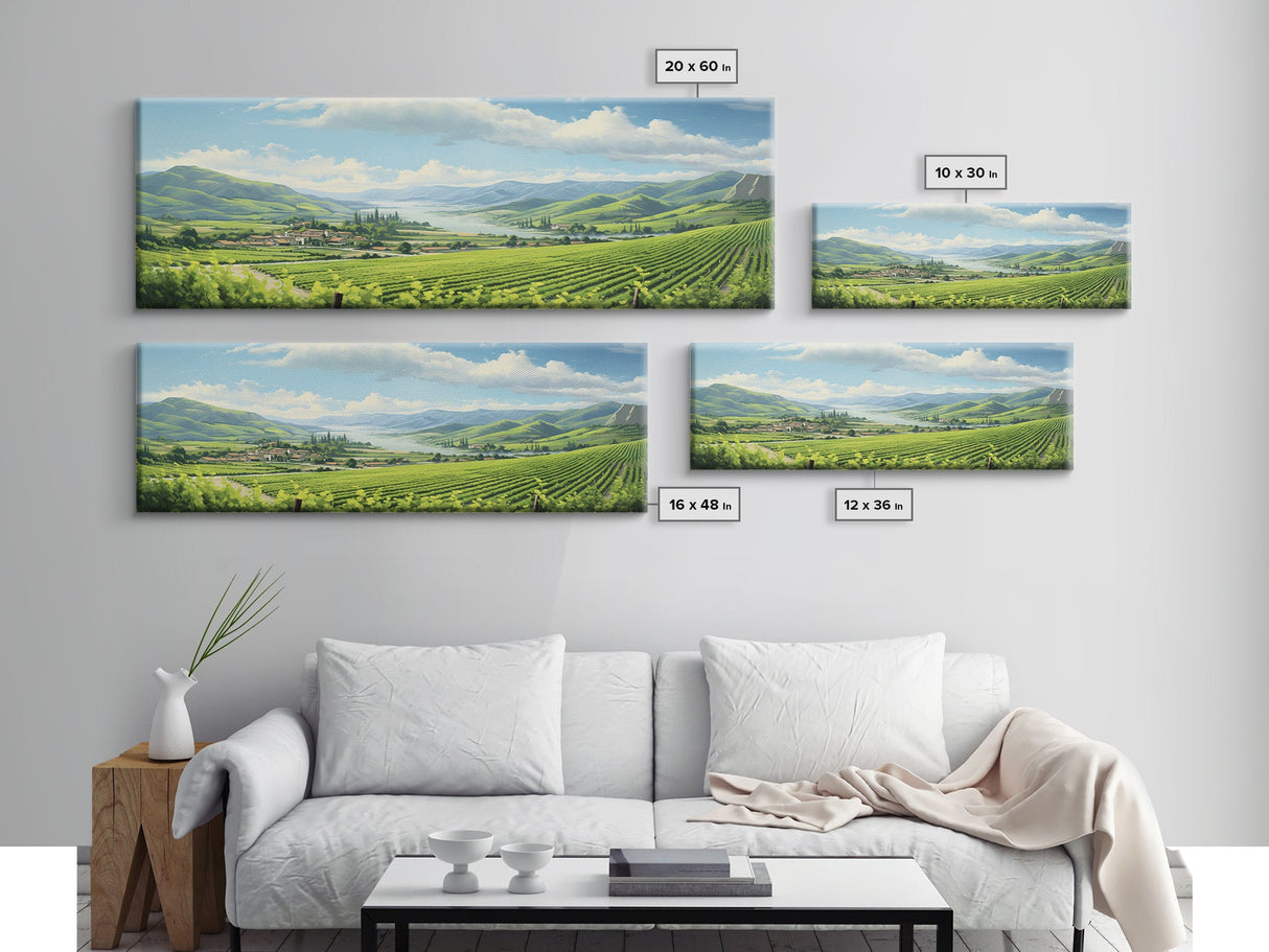 Italian Countryside Painting, Framed Canvas Print, Beautiful Scenic Panoramic Wall Art, Extra Wide Wall Decor, Guest Room Decor