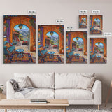 Cozy Southwestern Patio Framed Canvas Print Colorful Courtyard Best Gift Idea Home Decor Bright Seasonal Art Above Sofa Wall Art
