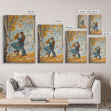 Romantic Fall Couple Framed Canvas Print - 2024 Autumn Love Country Cowboy Art Gift Idea for Fall Home Decor