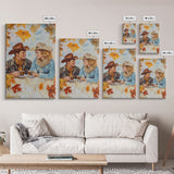 Cowboy and Cowgirl Fall Scene Framed Canvas Print - 2024 Rustic Autumn Love Country Art Gift Idea Fall Wall Decor