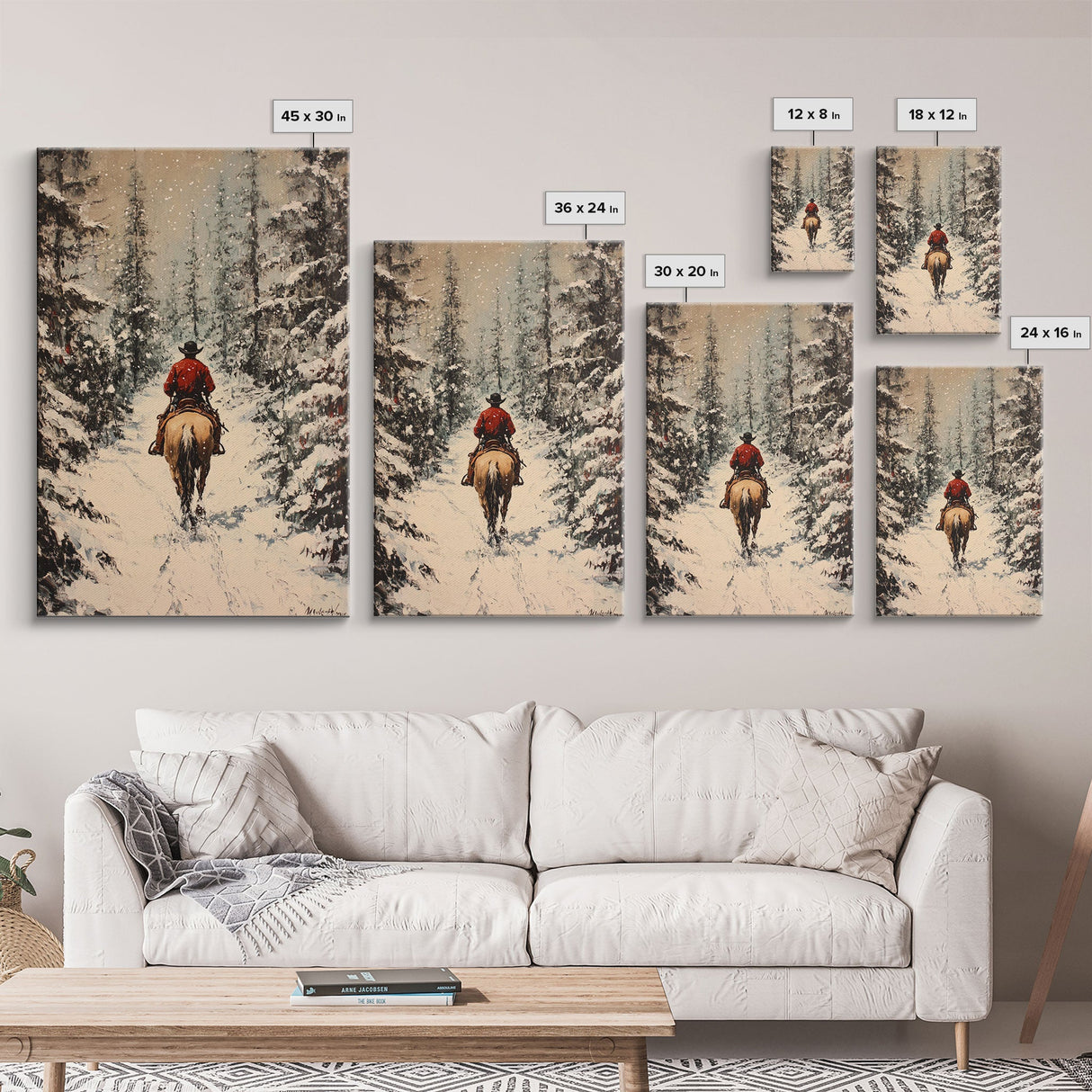 Cowboy on Horseback in Golden Autumn Trees Framed Canvas Print Rustic Christmas Wall Art Fall Decor Country Christmas Gift Seasonal Wall Art