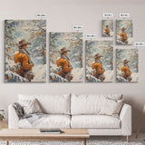 Cowboy in Snowy Orchard Canvas Print with Frosty, Christmas Wall Art Gift, Seasonal Decor, Winter Wonderland, Holiday Decor, Canvas Print