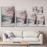 Canvas Print of Snowy Mountain Trees Red Leaves, Winter Wonderland Wall Art, Best Gift Idea, Moody Landscape, Rustic Christmas Decor