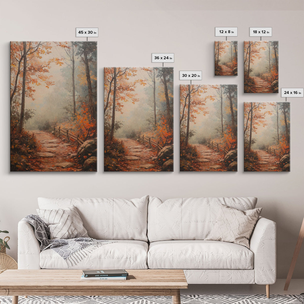 Framed Canvas Print of a Fall Path with Fence and Trees, Autumn Wall Art, Rustic Country Decor, Best Gift Idea, Modern Farmhouse Fall Decor