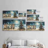 Canvas Print Surfboards and Christmas Tree at Beach, Tropical Christmas Decor, Beach Christmas Art, Coastal Holiday Wall Art