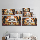 Fall farmhouse pumpkin decor, autumn country home art, rustic fall wall print seasonal wall decor, framed canvas print, autumn farmhouse art