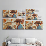 Cowgirl & Cowboy Enjoy Some Hot Chocolate, Art For Couples, Framed Canvas Print, Rustic Farmhouse Home Decor, Wall Art Rustic Decor