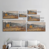 Early American Style Landscape Painting, Framed Canvas Print, Christmas Holiday Wall Art for Seasonal Winter Decor