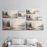 Fall On The River, Framed Canvas Print, Beautiful Watercolor Painting Of an Autumn Landscape, Ready To Hang Seasonal Decor