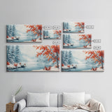 Painting Of A Forest In Winter, Framed Canvas Print with Wreaths, Perfect Christmas Holiday Decor, Ideal Winter Wall Art Gift